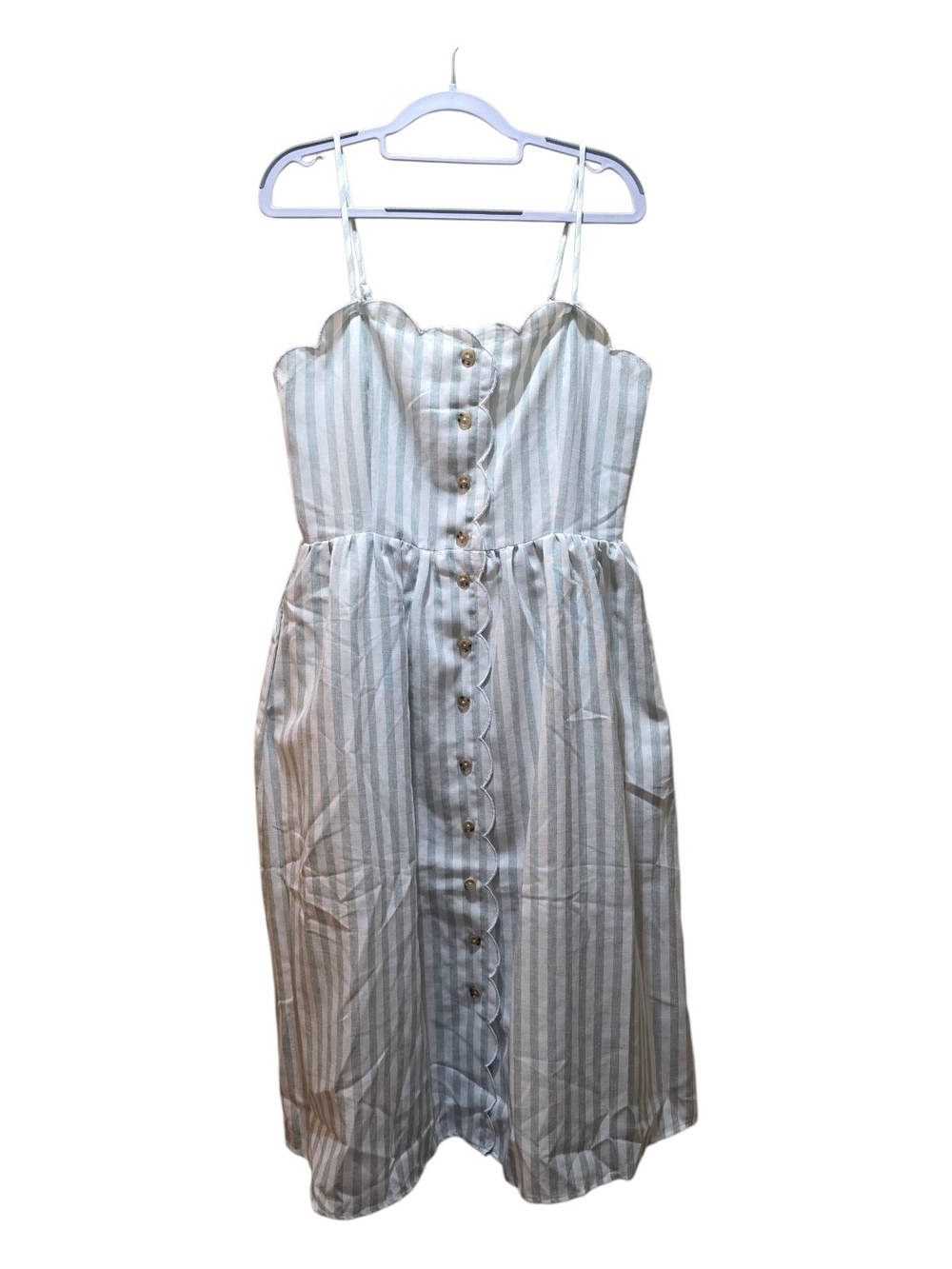 English Factory Striped Midi Dress / Sage Green And White / Sz Lrg / NWT